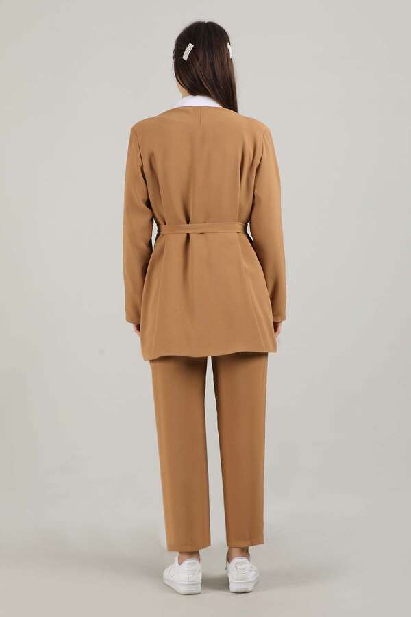 Side Tied Tunic Suit Camel - 5