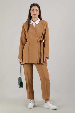 Side Tied Tunic Suit Camel - 1