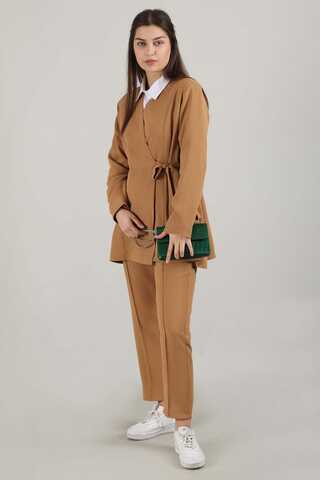 Side Tied Tunic Suit Camel - 3