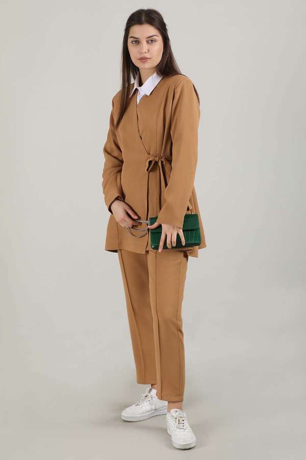Side Tied Tunic Suit Camel - 3