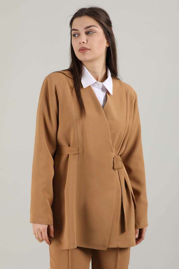 Side Tied Tunic Suit Camel - 4