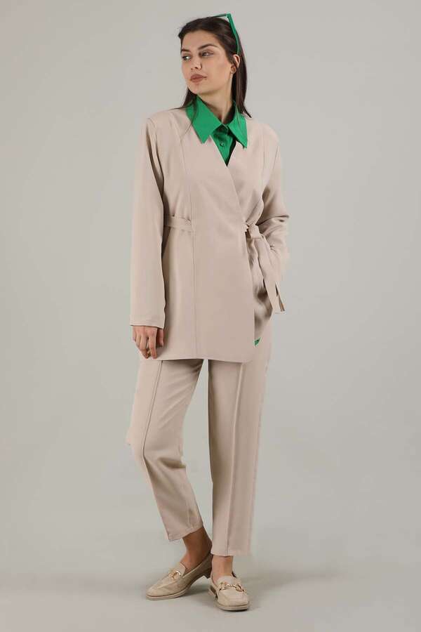 Side Tied Tunic Suit Cream - 1