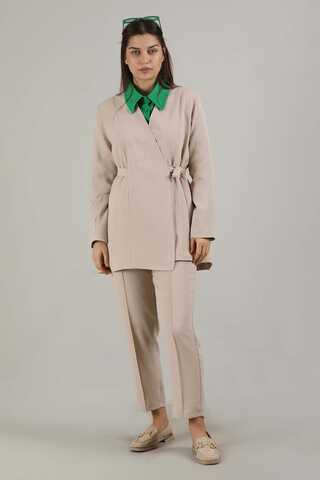 Side Tied Tunic Suit Cream - 3