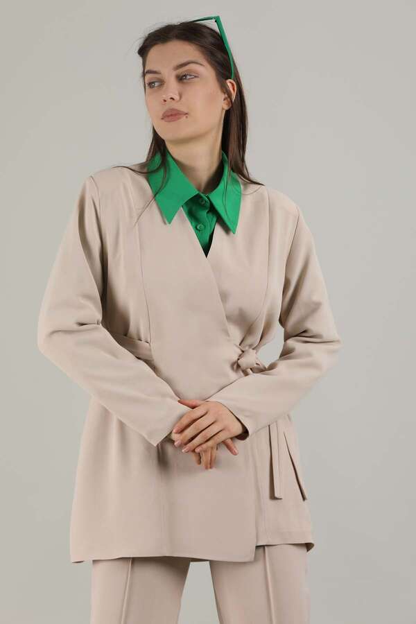 Side Tied Tunic Suit Cream - 4