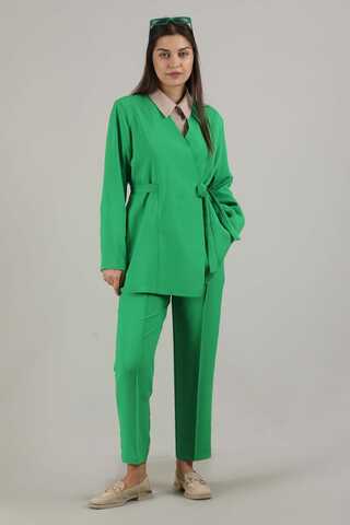 Side Tied Tunic Suit Green - 1