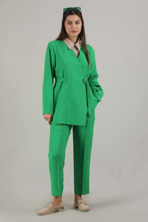 Side Tied Tunic Suit Green 
