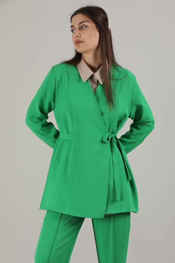 Side Tied Tunic Suit Green - 2