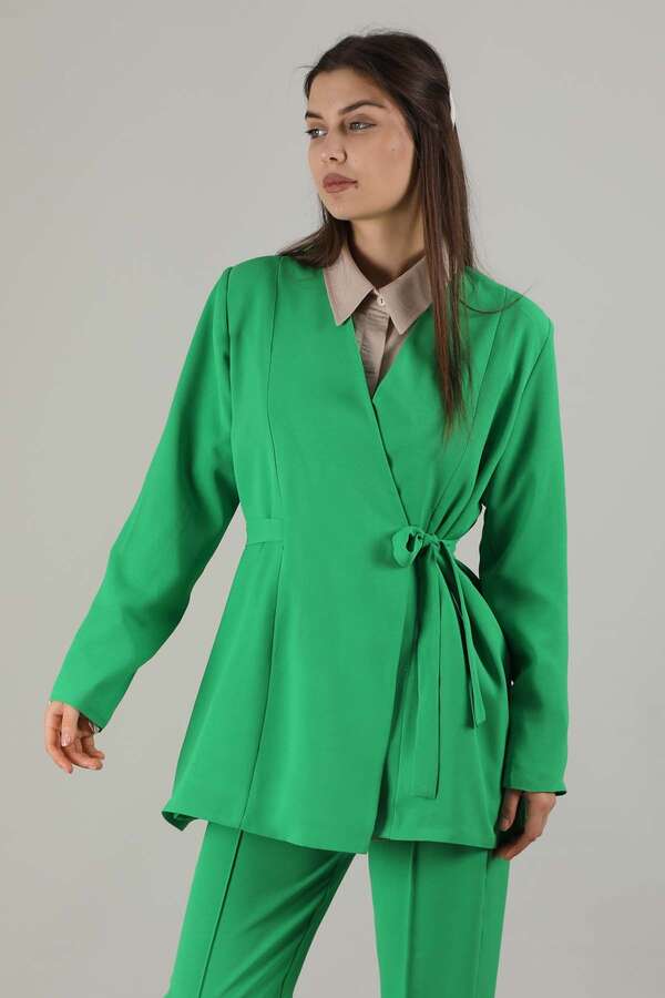 Side Tied Tunic Suit Green - 4