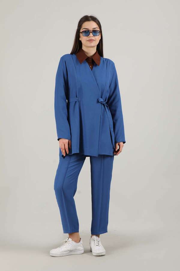 Side Tied Tunic Suit İndigo - 1