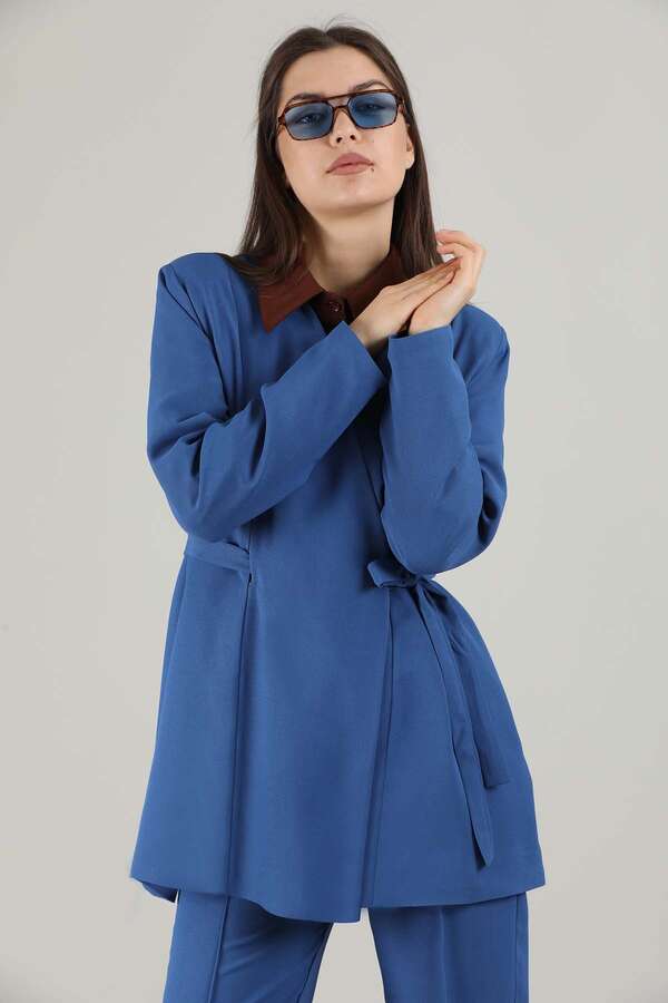 Side Tied Tunic Suit İndigo - 2