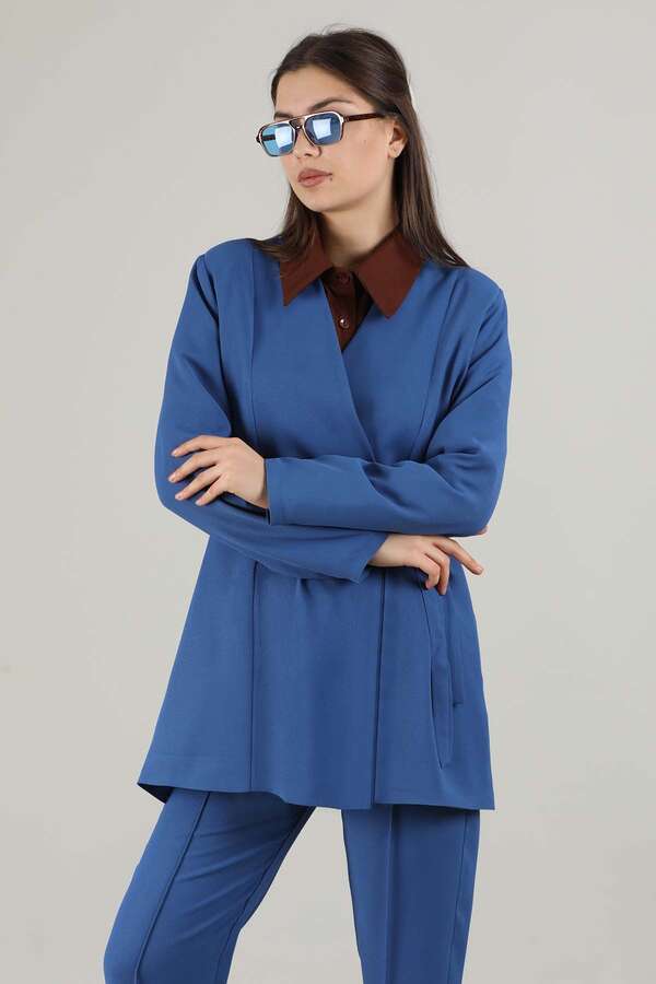 Side Tied Tunic Suit İndigo - 4