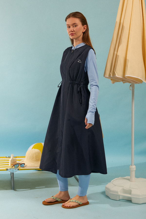 Side Tie Vest Swimsuit Dark Navy - 3