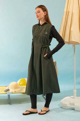 Side Tie Vest Swimsuit Khaki - 3