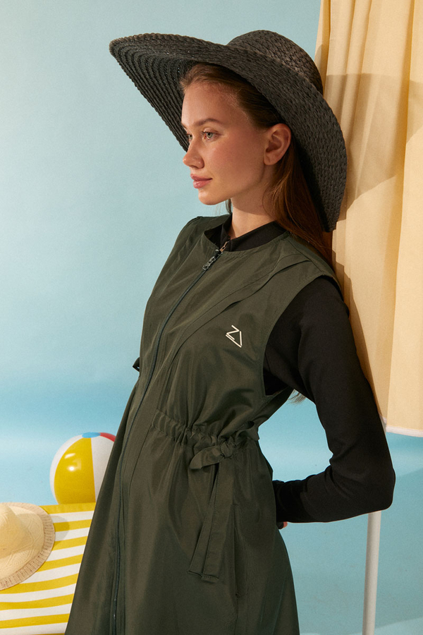 Side Tie Vest Swimsuit Khaki 