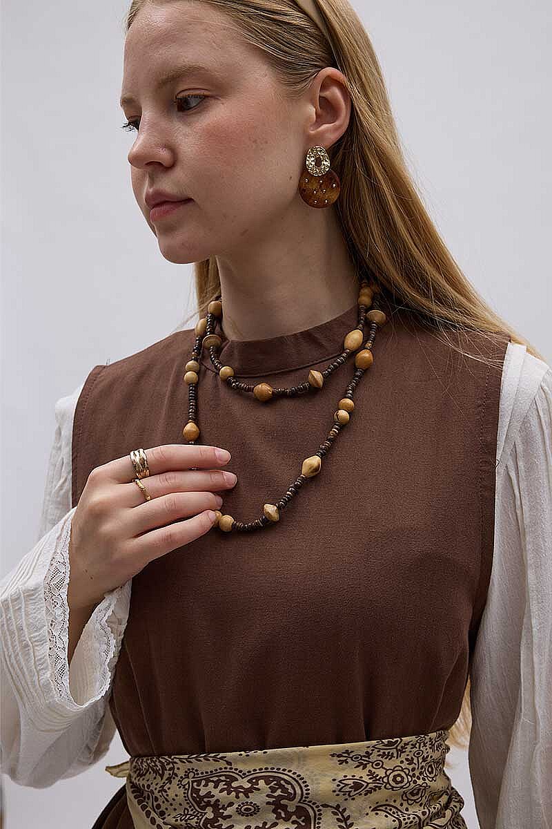 Sıfır Kol Natural Elbise Kahve (1)