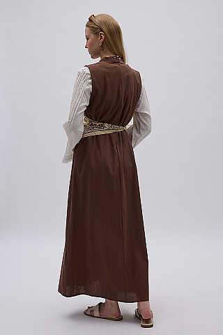 Sıfır Kol Natural Elbise Kahve - 3
