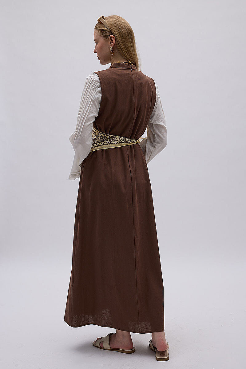 Sıfır Kol Natural Elbise Kahve - 3