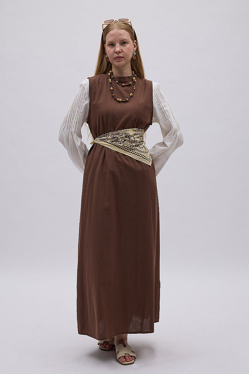 Sıfır Kol Natural Elbise Kahve - 5