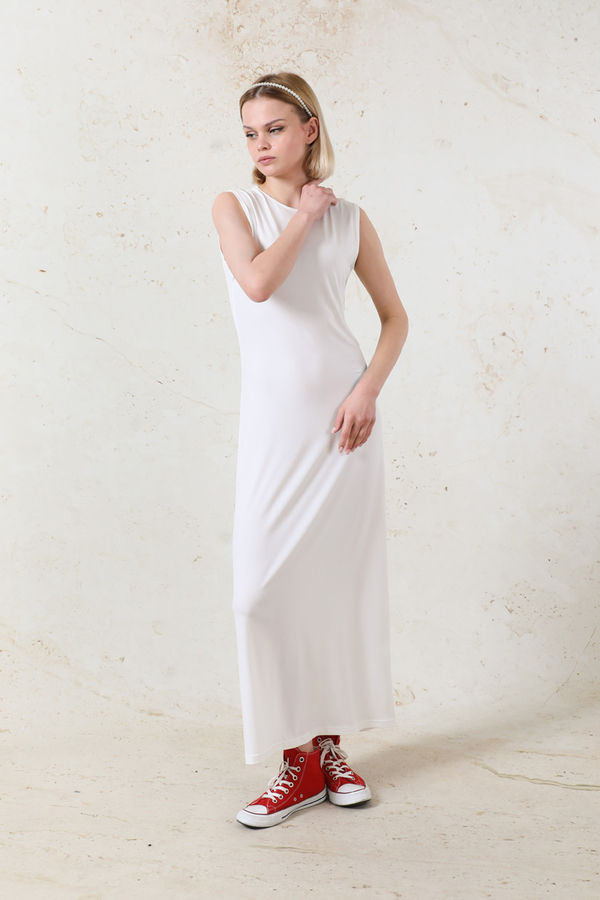 Likralı İç Elbise Ekru - 3