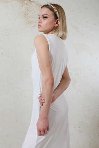 Likralı İç Elbise Ekru - 5