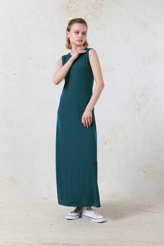 Likralı İç Elbise Petrol Mavisi - 4