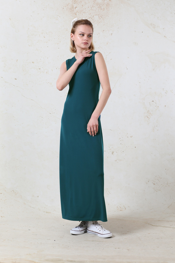 Likralı İç Elbise Petrol Mavisi - 4