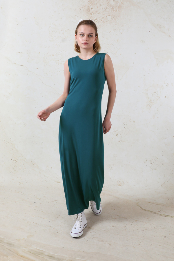 Likralı İç Elbise Petrol Mavisi - 5