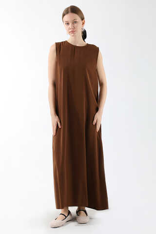 Sıfır Kol Uzun İçlik Elbise Acı Kahve - 1