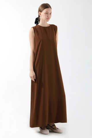Sıfır Kol Uzun İçlik Elbise Acı Kahve - 3