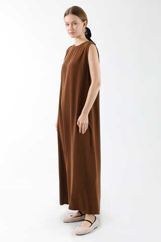 Sıfır Kol Uzun İçlik Elbise Acı Kahve - 4