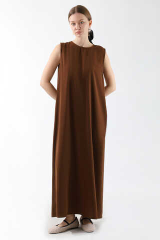 Sıfır Kol Uzun İçlik Elbise Acı Kahve - 2
