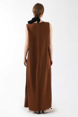 Sıfır Kol Uzun İçlik Elbise Acı Kahve - 6