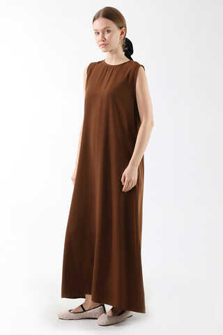 Sıfır Kol Uzun İçlik Elbise Acı Kahve - 5