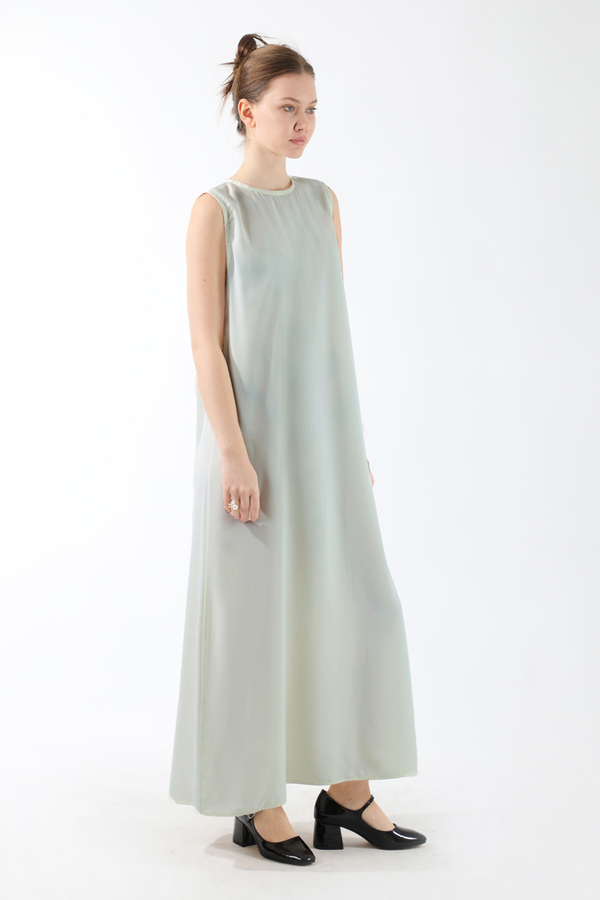 Sıfır Kol Uzun İçlik Elbise Açık Gri 