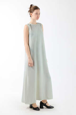 Sıfır Kol Uzun İçlik Elbise Açık Gri - 1