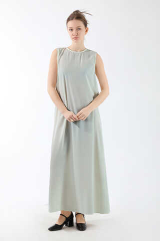 Sıfır Kol Uzun İçlik Elbise Açık Gri - 2