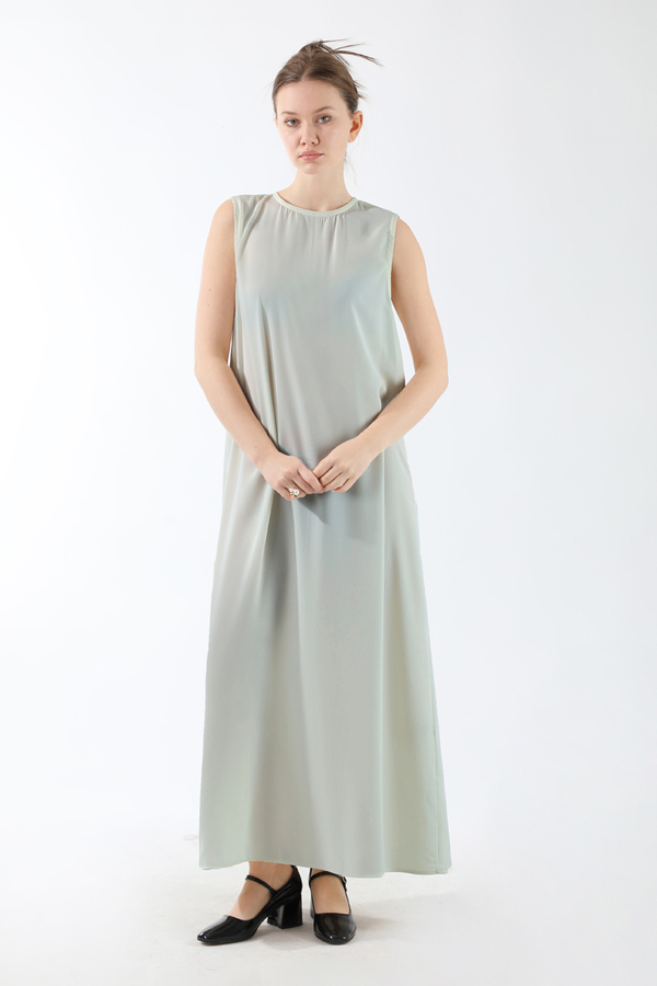 Sıfır Kol Uzun İçlik Elbise Açık Gri - 2