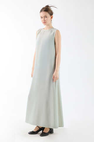 Sıfır Kol Uzun İçlik Elbise Açık Gri - 3