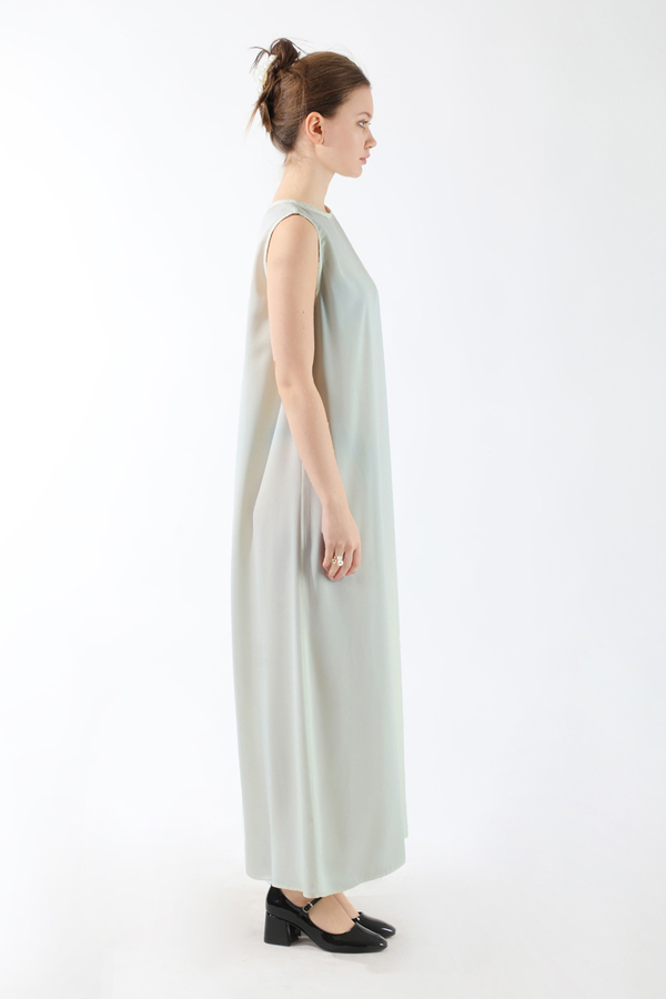 Sıfır Kol Uzun İçlik Elbise Açık Gri - 4