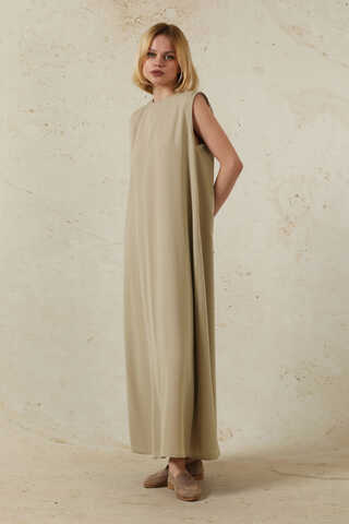 Sıfır Kol Uzun İçlik Elbise Camel - 1