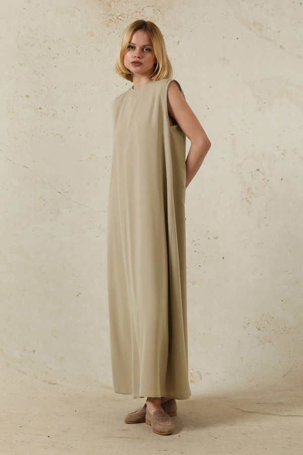 Sıfır Kol Uzun İçlik Elbise Camel - 1