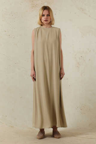 Sıfır Kol Uzun İçlik Elbise Camel - 2