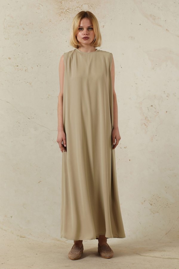 Sıfır Kol Uzun İçlik Elbise Camel - 2