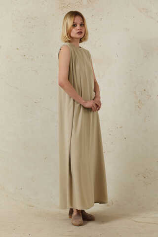 Sıfır Kol Uzun İçlik Elbise Camel - 3