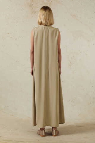 Sıfır Kol Uzun İçlik Elbise Camel - 4
