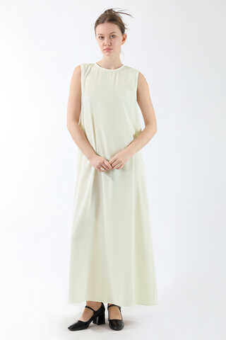 Sıfır Kol Uzun İçlik Elbise Ekru - 1