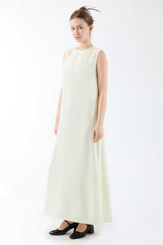 Sıfır Kol Uzun İçlik Elbise Ekru - 2