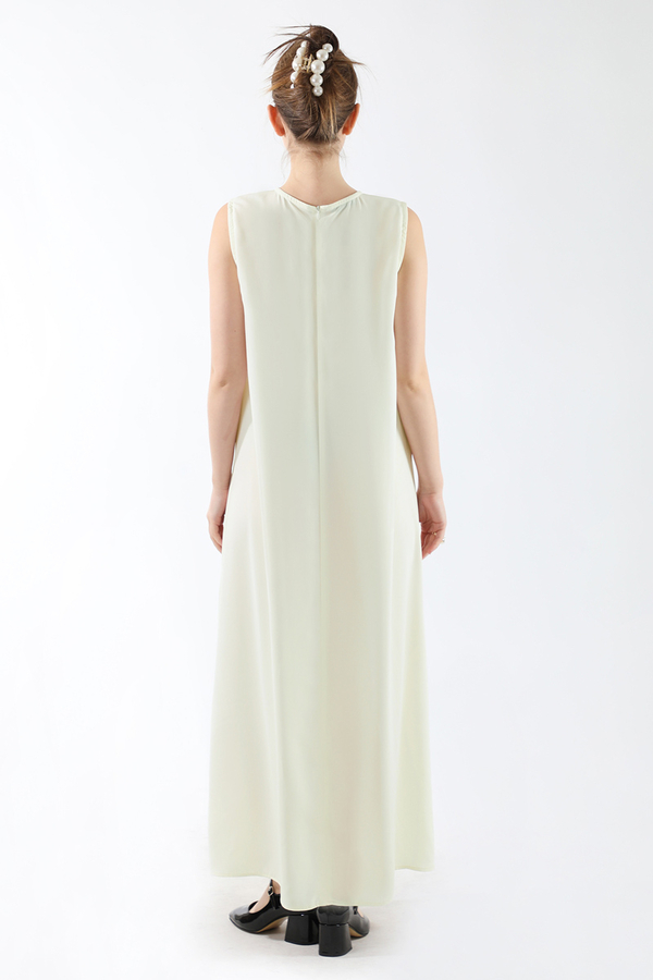 Sıfır Kol Uzun İçlik Elbise Ekru - 5