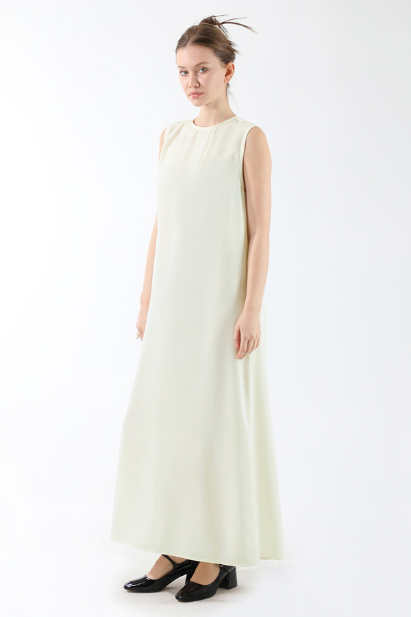 Sıfır Kol Uzun İçlik Elbise Ekru (1)