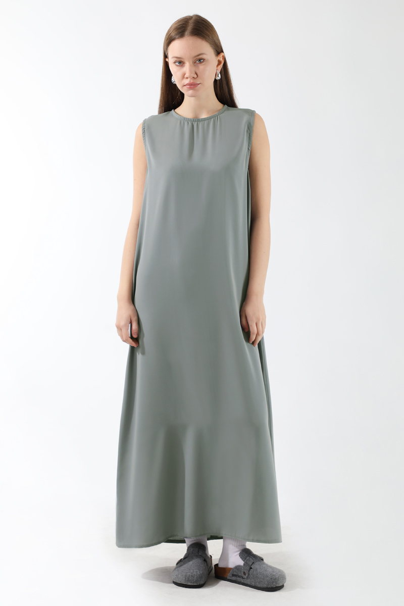 Sıfır Kol Uzun İçlik Elbise Gri